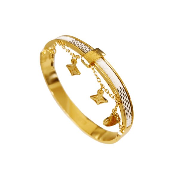 Golden Clover Leather Drop Bangle