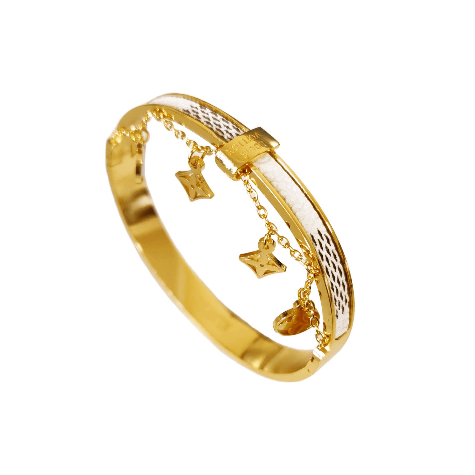 Golden Clover Leather Drop Bangle