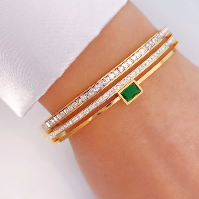 Golden Emerald Layered Zircon Bangle