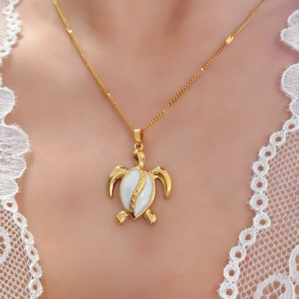 Golden Enamel Turtle Pendant Necklace