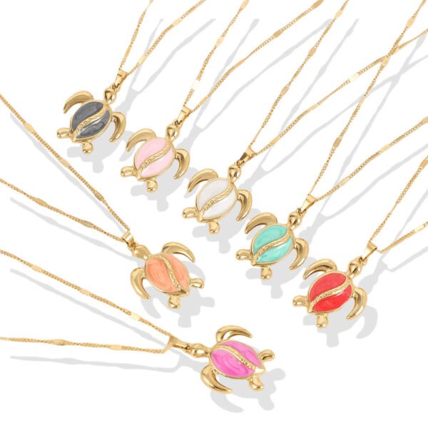 Golden Enamel Turtle Pendant Necklace