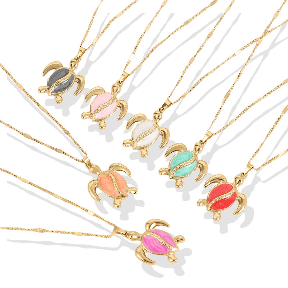 Golden Enamel Turtle Pendant Necklace