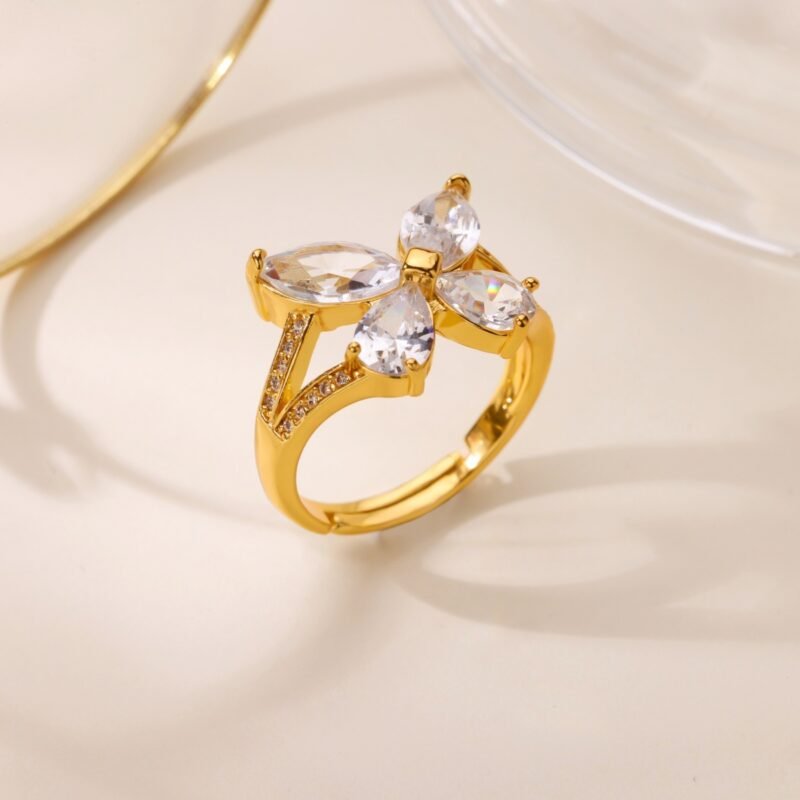 Golden Floating Butterfly Zircon Open Ring