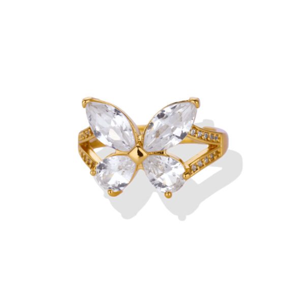 Golden Floating Butterfly Zircon Open Ring