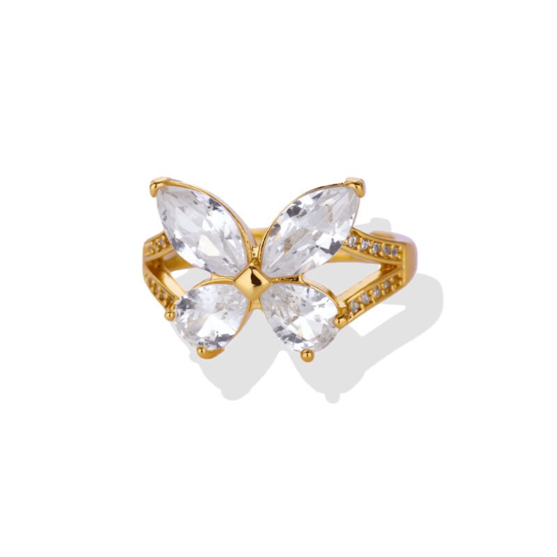 Golden Floating Butterfly Zircon Open Ring