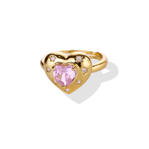 Golden Halo Pink Heart Zircon Open Ring