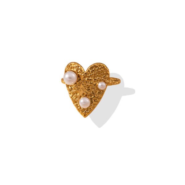 Golden Hammered Pearl Heart Open Ring