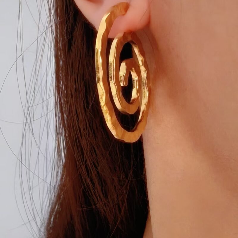 Golden Hammered Spiral Earrings