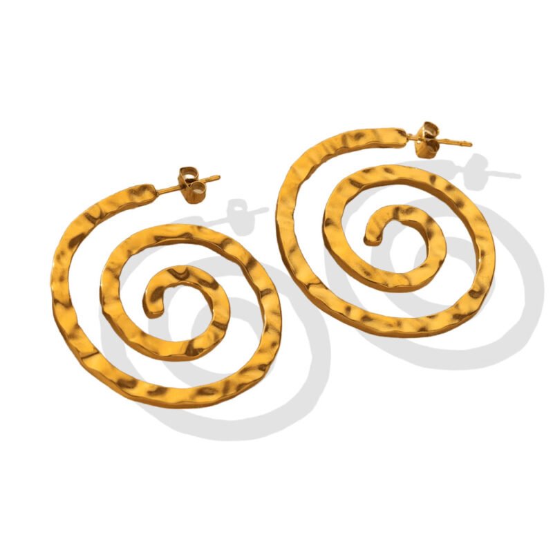 Golden Hammered Spiral Earrings