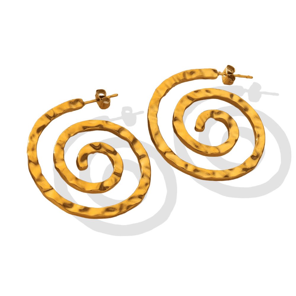 Golden Hammered Spiral Earrings