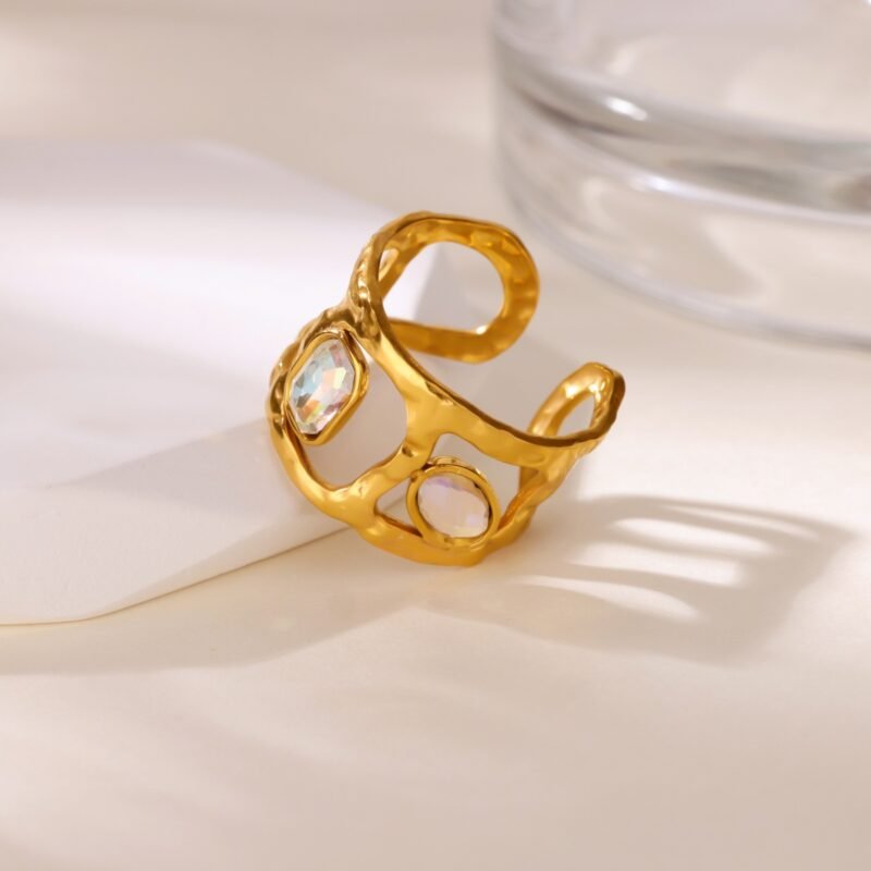 Golden Hollow Opal Double Glow Wide Open Ring