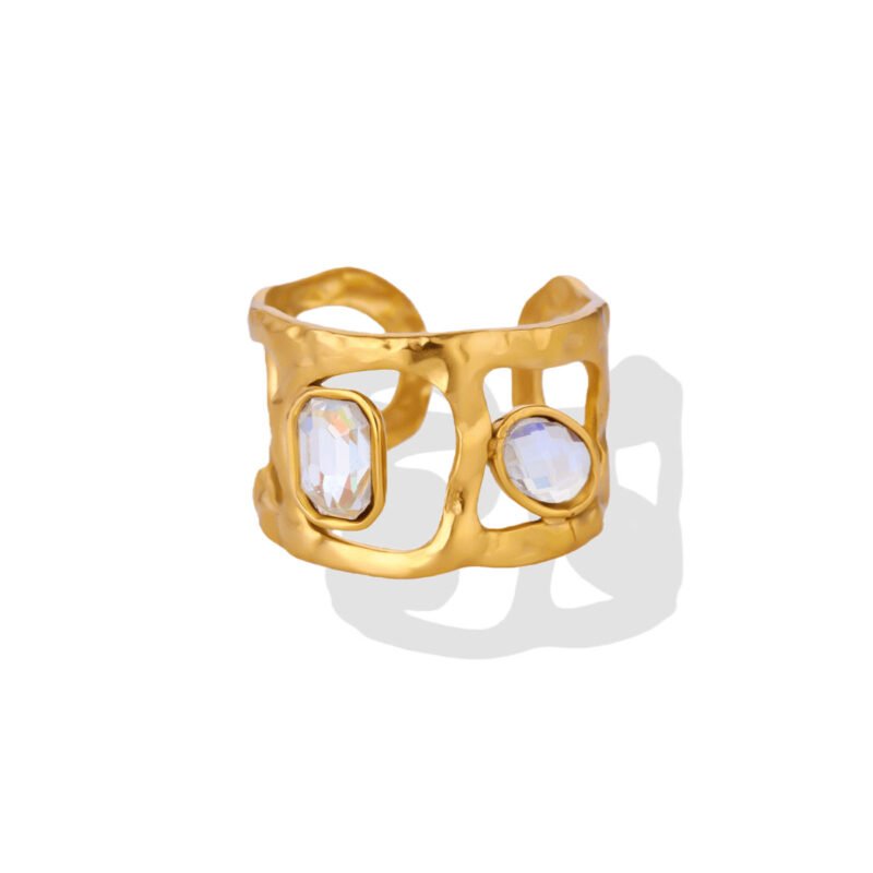 Golden Hollow Opal Double Glow Wide Open Ring