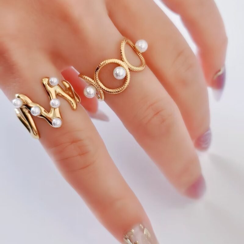 Golden Linked Pearl Knot Open Ring