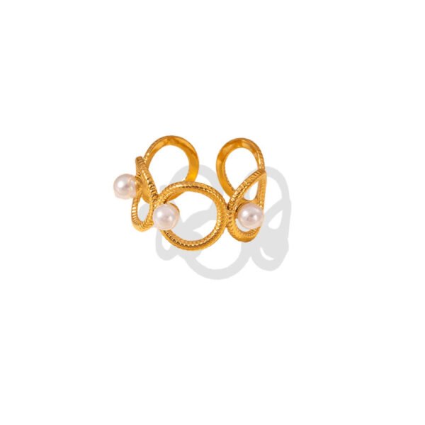 Golden Linked Pearl Knot Open Ring