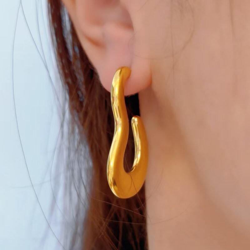Golden Liquid Flow Hoop Earrings