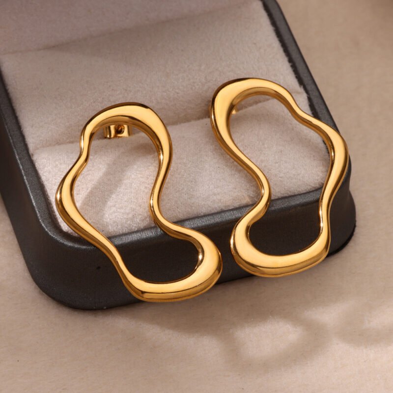 Golden Liquid Wave Irregular Earrings