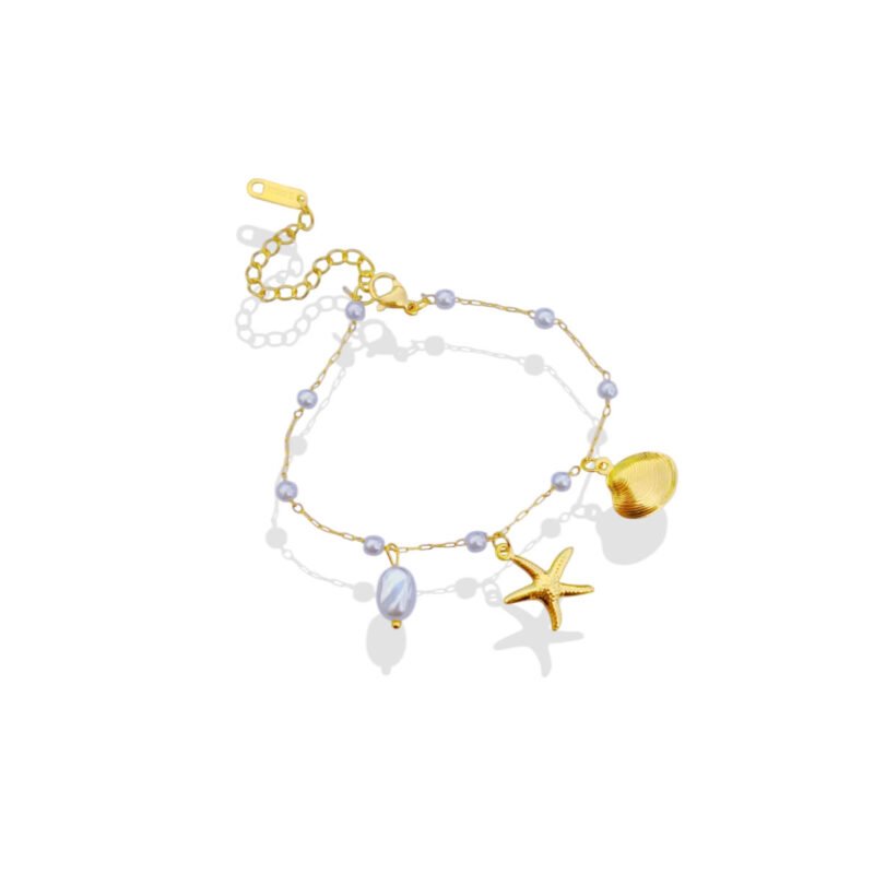 Golden Pearl Seashell & Starfish Charm Bracelet