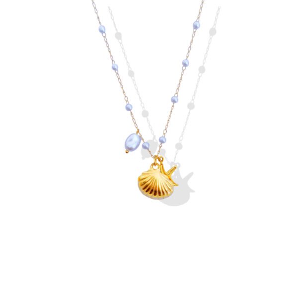 Golden Pearl Seashell & Starfish Charm Necklace