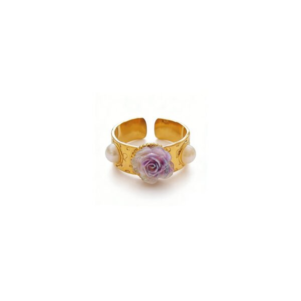 Golden Purple Resin Rose Open Ring