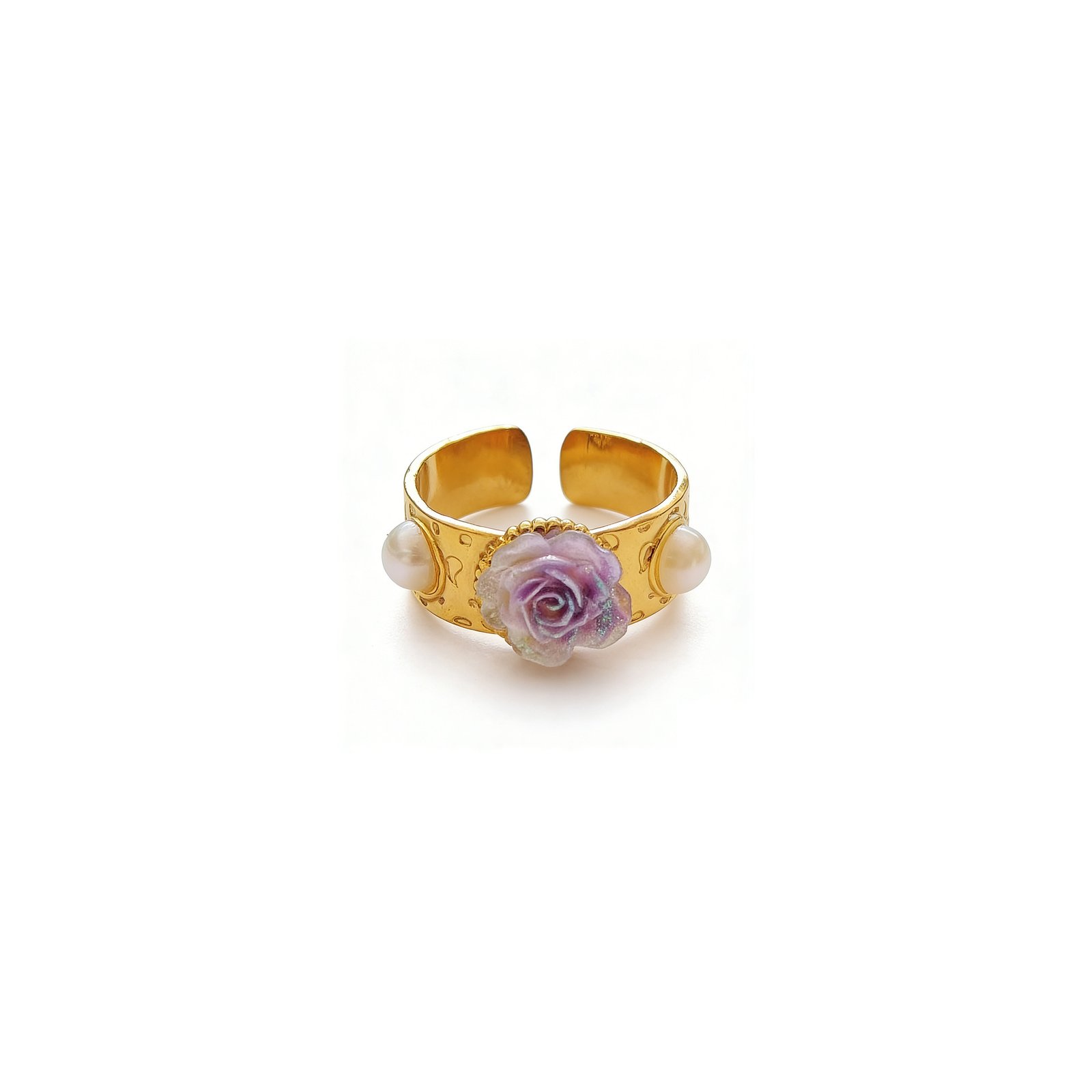 Golden Purple Resin Rose Open Ring