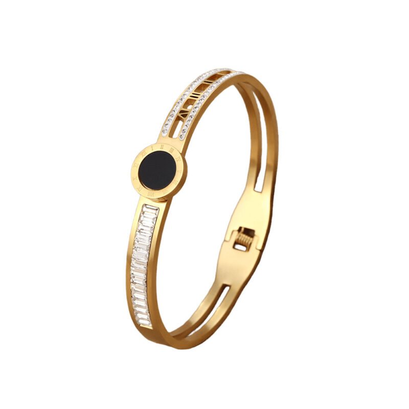 Golden Roman Numeral Zircon Bangle