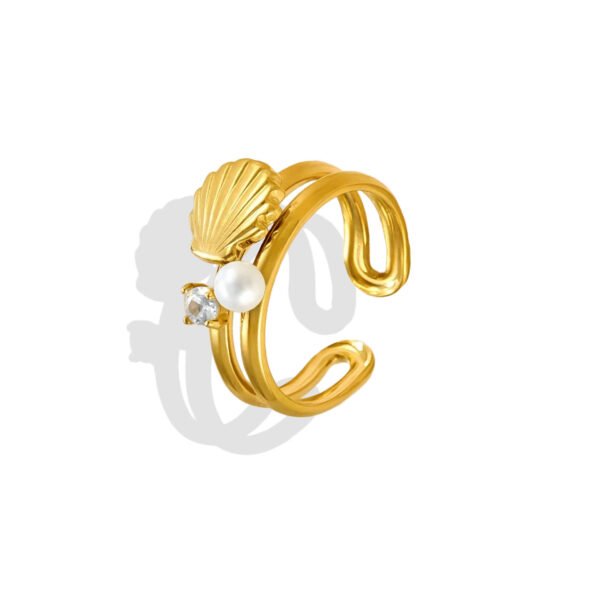 Golden Scallop Pearl Zircon Open Ring