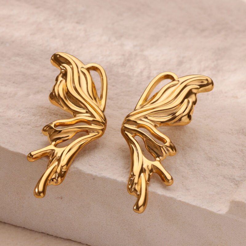 Golden Sculpted Butterfly Earrings