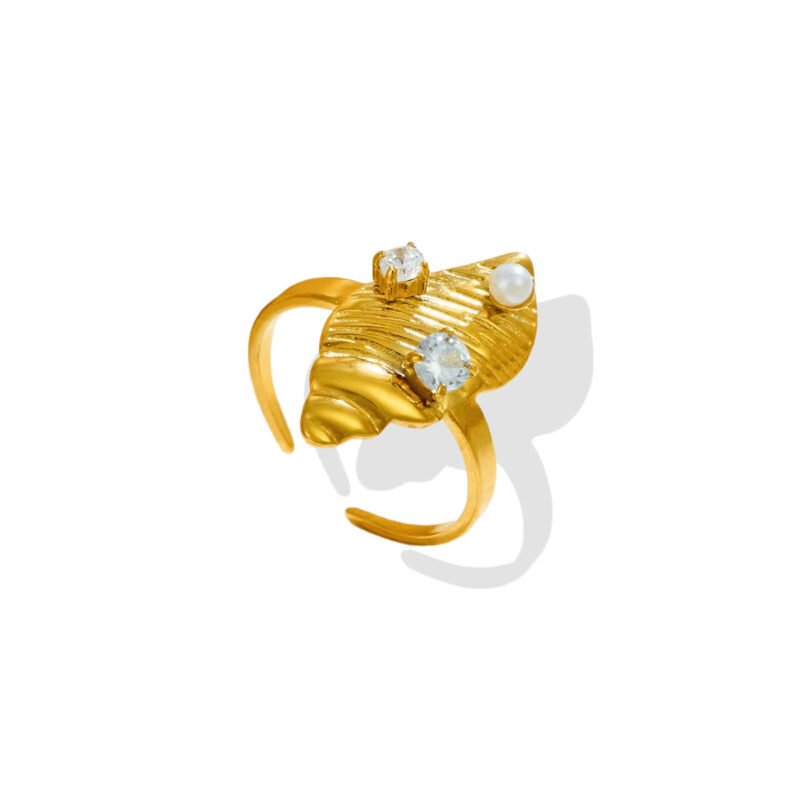 Golden Seashell Pearl Open Ring