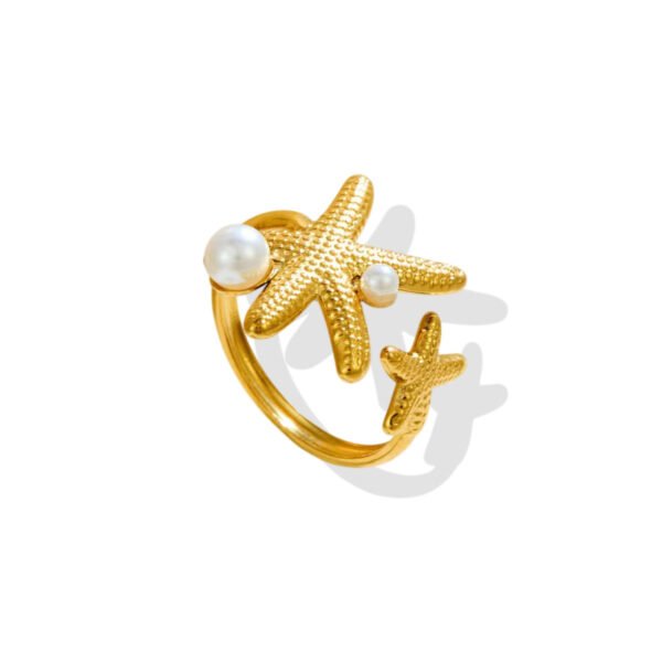 Golden Starfish Pearl Embrace Open Ring