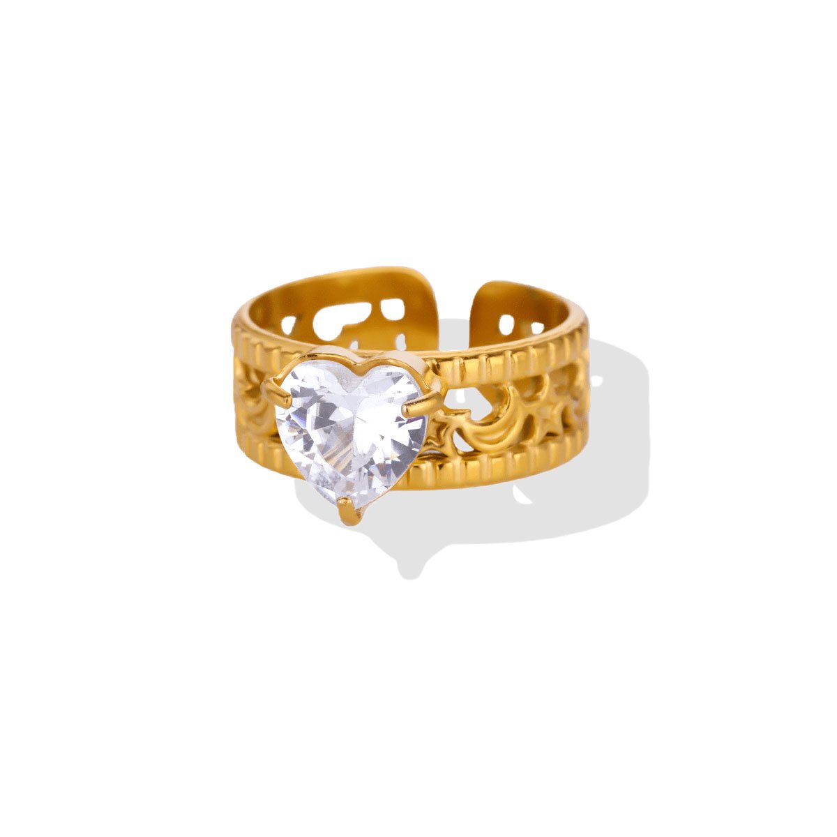 Golden Vintage Halo Heart Zircon Open Ring