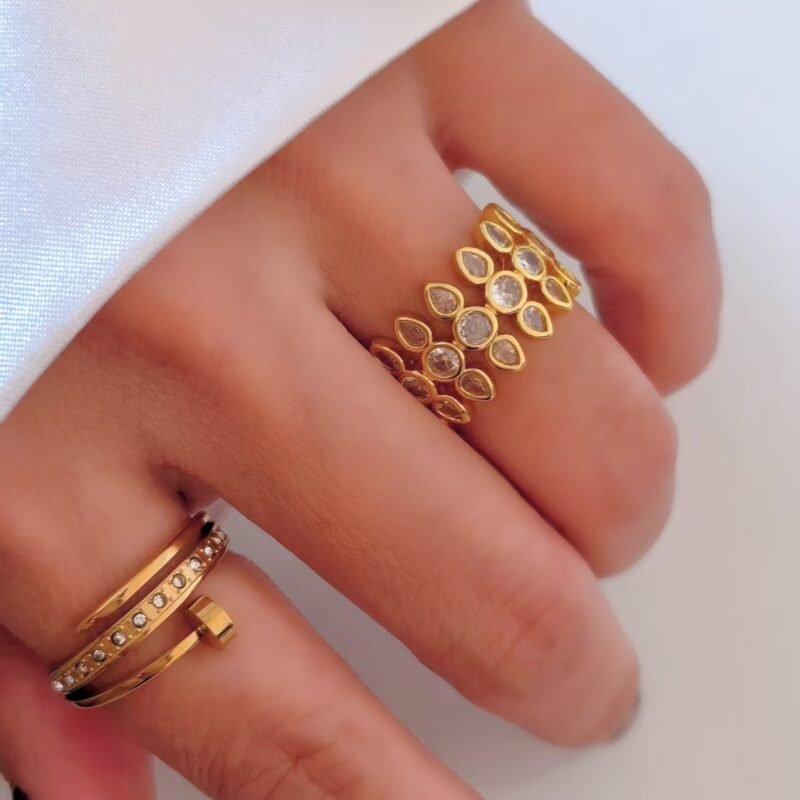 Golden Waterdrop Cluster Wide Open Ring