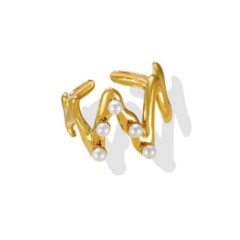 Golden Wave Pearl Embrace Open Ring