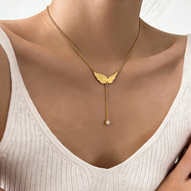 Angel Wing Lariat Drop Zircon Necklace