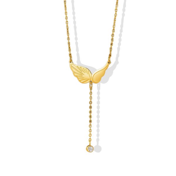 Angel Wing Lariat Drop Zircon Necklace