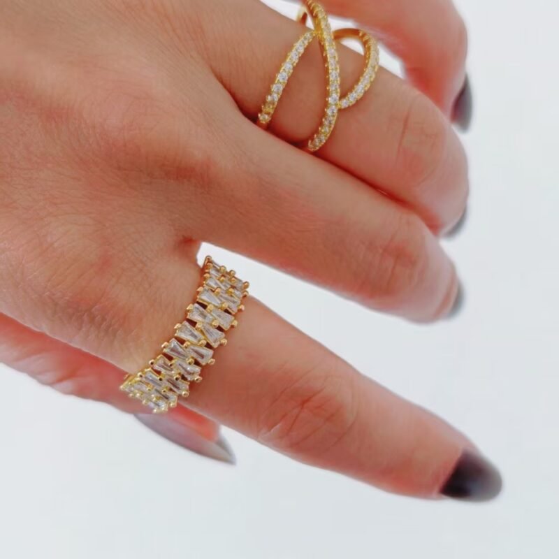 Baguette Crystal Crown Open Gold Ring