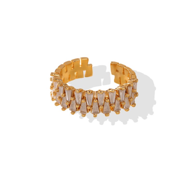 Baguette Crystal Crown Open Gold Ring