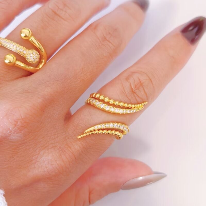 Beaded Lightning Pavé Zircon Dual Bar Open Ring