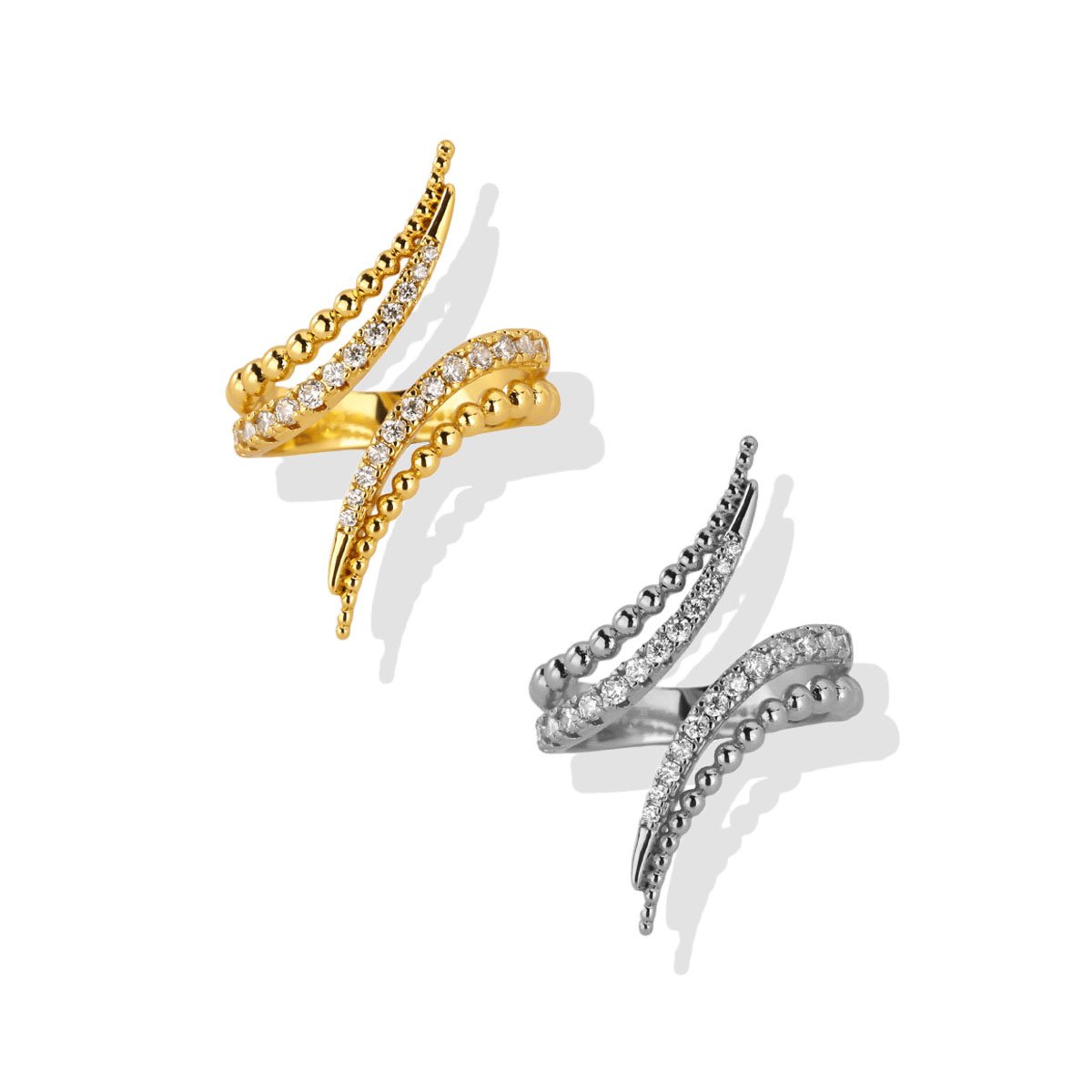 Beaded Lightning Pavé Zircon Dual Bar Open Ring