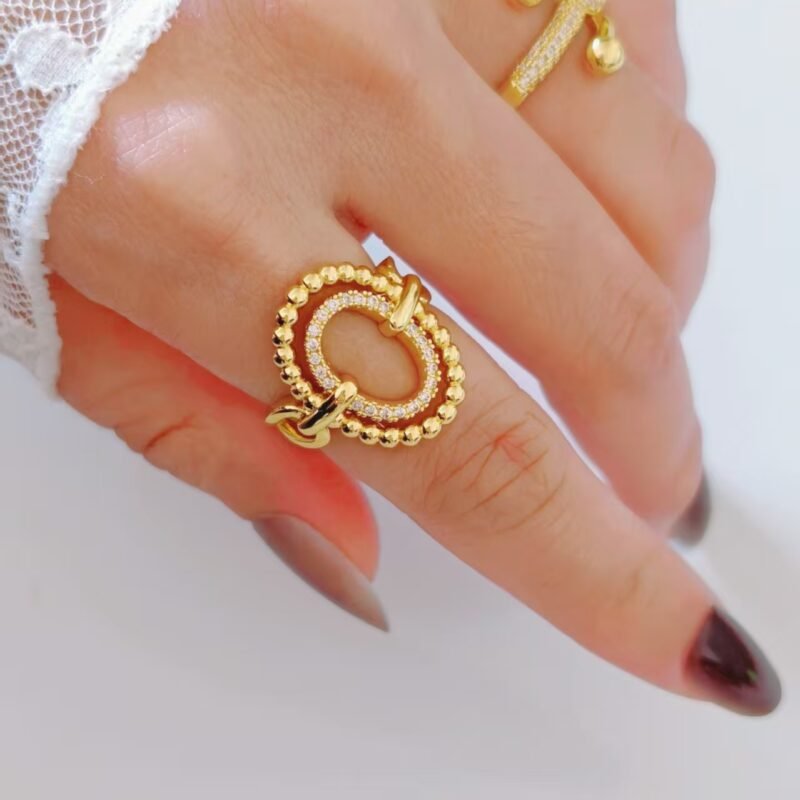 Beaded Oval Halo Zircon Dome Ring
