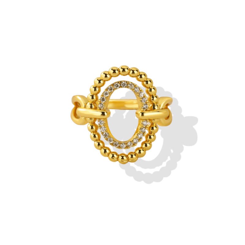 Beaded Oval Halo Zircon Dome Ring