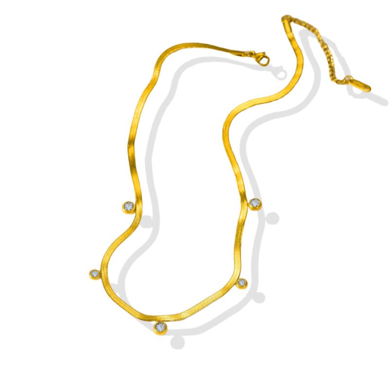 Bezel Zircon Station Snake Chain Necklace