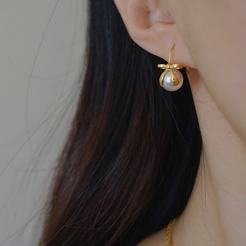 Bow & Pearl Drop Earrings