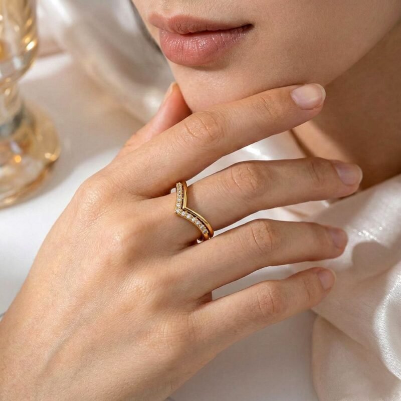Chevron V Dual Band Zircon Open Ring