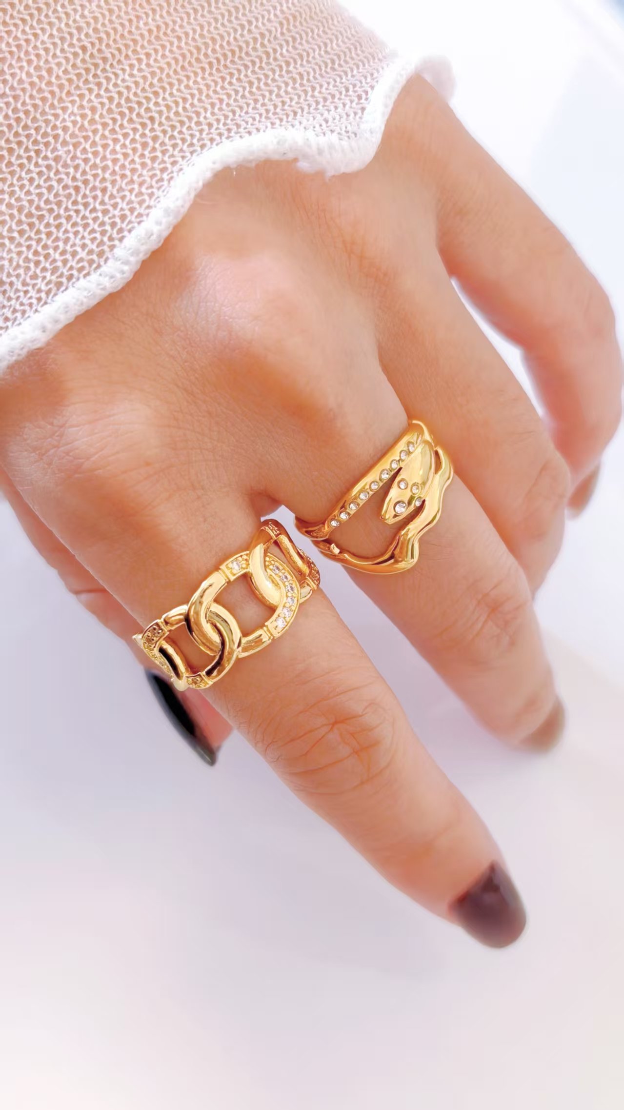 Chunky Chain Link Zircon Open Ring - Image 3
