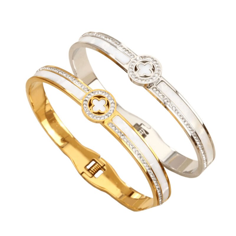 Clover Mother-of-Pearl Zircon Bangle