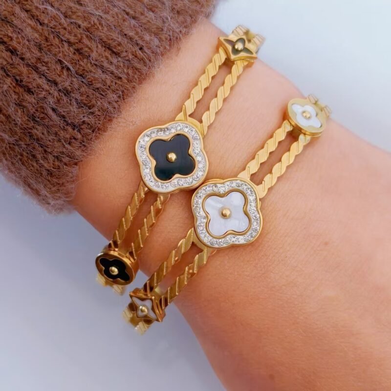 Clover Pearl Pavé Bangle