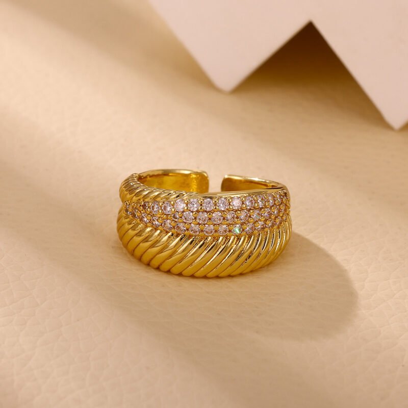Croissant Dome Pavé Zircon Bold Open Ring