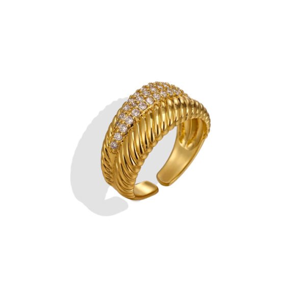Croissant Dome Pavé Zircon Bold Open Ring