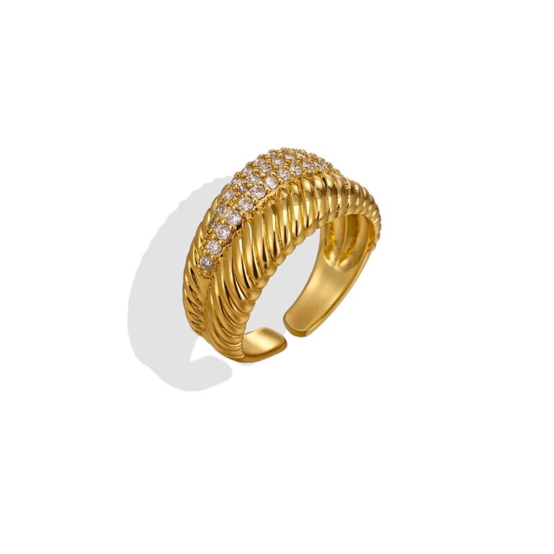 Croissant Dome Pavé Zircon Bold Open Ring