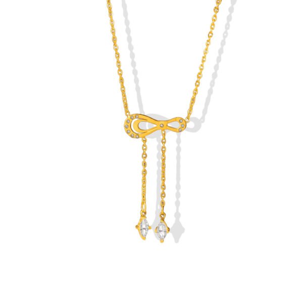 Crystal Bow Lariat Drop Zircon Necklace